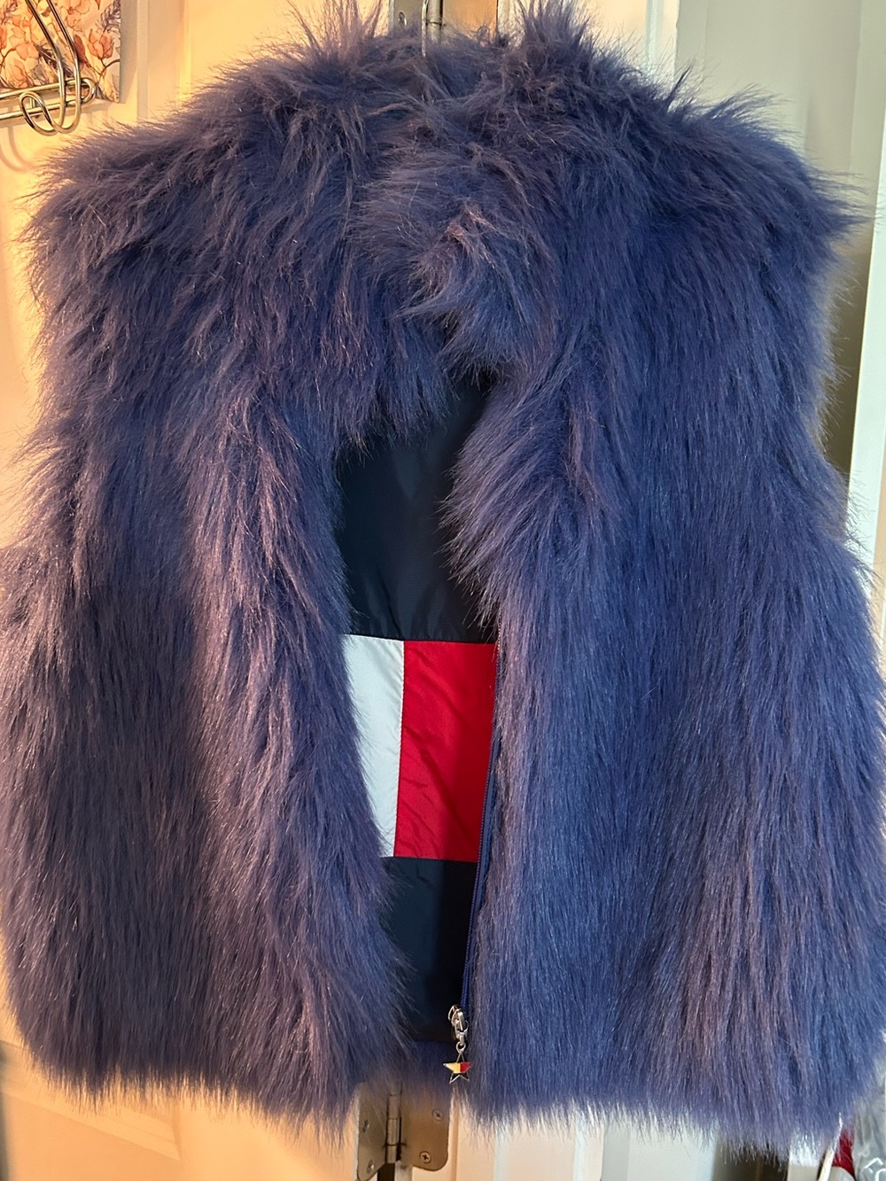Tommy Hilfiger Plush Faux Fur Vest in Deep Blue